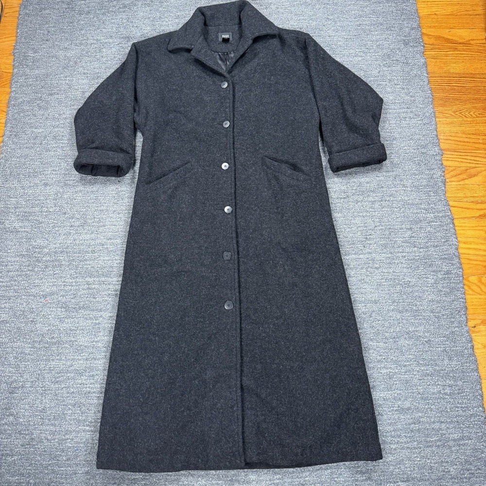 Eileen Fisher Coat Women Medium Gray Wool Maxi Pockets 90s USA Rom Com Heavy VTG